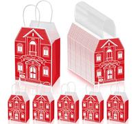 Colarr 50 bolsas de regalo con forma de casa de 5.25 x 3.25 x 8.25 pulgadas, bolsa de bienes raíces con asas, bolsas de regalo de agentes inmobiliarios Kraft para regalo de bienes raíces (rojo)