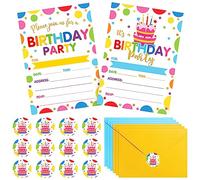 Colarr Paquete de 24 invitaciones de cumpleaños arcoíris con sobres y calcomanías, tarjetas de invitación de fiesta de cumpleaños para niños y niñas, suministros de recuerdos de fiesta de baby shower