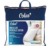 Colas Normand 73130218 Almohada de Percal de Algodón Firme, 60 x 60 cm, Acabado Fino, Confort, Percal 100% Algodón, Suave, Fabricado en Francés, Blanco