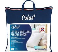 Colas Normand 73130221 Juego de 2 Almohadas de Percal de Algodón, Firmes, 60 x 60 cm, Acabado Fino, Confort, Percal 100% Algodón, Suave, Fabricado en Francés, Blanco