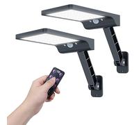 COLBOR Luz Solar Exterior, Foco LED Pared Solares Jardín con Sensor de Movimiento con 3 Modos Ajustables IP65 Farolas Potente Impermeable con Control Remoto (2 Piezas), Foco-Solar-Exterior-Farola-Luz