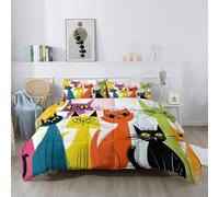 Colcha 220 x 240 cm Cubrecama Ligera Fina Entretiempo Extra Suave Gato Vintage Colores en Contraste Transpirable de Cama de Colchas Acolchadas de Microfibra Colcha a con NiñasMulticolor