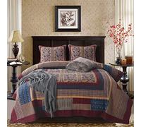 Colcha Acolchada De Algodón King Size 3 Piezas Marrón Oscuro Estilo Vintage Edredón De Patchwork Reversible Sábana Sábana Juego De Cama Estampado Rojo Vintage,230x250cm