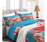 Colcha Acolchada Reversible Azul Celeste 220 x 240 cm, Edredón Cubre Cama Acolchada Pintura al Óleo Cielo Flores Hojas - Juego de Cama para Sofá y Aire Acondicionado Edredón Suave y Transpirable