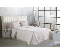 Colcha Boutí con Volante Reig Martí Melfi, Colcha Ligera de Entretiempo con Textura de Bodoques y Fundas de Cojín, Microfibra Prewashed, Acolchado Fino 120 g/m² (Rosa pálido, Cama 135cm)