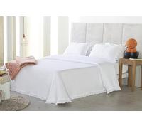 Colcha Boutí con Volante y Fundas de Cojín Azza Reig Martí, Colcha Ligera de Entretiempo con Relieve Gofrado, Microfibra Prewashed, Acolchado Fino 120 g/m², Primavera Verano (Blanco, Cama 90cm)