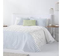 Colcha Bouti Reversible | Estampado Reversible | Relleno Ligero 100g para Verano | Cama de 105-200x270cm | Set con Fundas de Cojín | Esquinas Redondeadas | Cyntia Azul