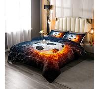 Colcha con estampado de fútbol 3D, doble EIS Fire Soccer Pattern para niños, niñas, adolescentes, cama acolchada de microfibra ultra suave para 4 estaciones