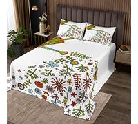 Colcha con estampado floral con estampado de flores y flores, cubierta de pintura de tamaño M, colcha con 2 fundas de almohada, hojas de primavera blancas, planta suave de poliéster acolchado, juego