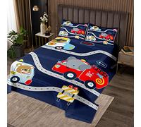 Colcha de dibujos animados de Cars de 220 x 240 cm, bonito conductor de animales salvajes, camión de bomberos, ambulancia y coche de policía, juego de edredón con 2 fundas de almohada, microfibra