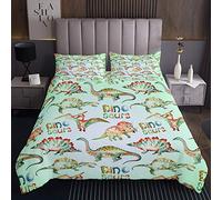 Colcha de Dinosaurio niños,Linda Caricatura de Dinosaurios niños niñas,Bonito patrón de Animales de la Selva,Juego de edredón de Verde Salvaje,Cubierta de Cama de habitación,2 Unidades de Individual