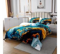 Colcha de mármol tamaño King, colcha colorida con textura abstracta de mármol para decoración de habitación de niños y niñas, edredón colorido moderno, 2 fundas de almohada, verde oscuro dorado
