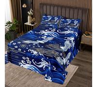 Colcha de pintura china,Cranichbird Blue Waves Nube Colcha con 2 fundas de almohada,3 piezas,Paisaje Natural Decorativo Poliéster Edredón para Niños Adolescentes Habitación Regalo,Suave