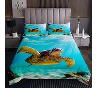 Colcha de Tortuga Marina Estampada Reptiles en 3D,Colcha Acolchada niños,niñas,Azul océano Marino,Juego de Colcha de habitación Individual