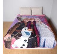 Colcha Disney Frozen para Cama, 170 x 250 cm, Diseño de Personajes, Poliéster, Morado y Rosa