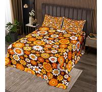 Colcha Groovy para niños de los años 60S 70S para niños, adolescentes, vintage, bohemio, planta, floral, color marrón, acolchado, decoración de habitación, tamaño individual