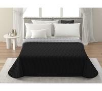 Colcha matrimonial primaveral Maxi Double Face, colcha matrimonial de media estación fabricada en Italia, colcha ligera de matrimonio (100 g/m²) de suave microfibra (negro/gris)
