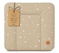 Colchón cambiador acolchado y suave para el bebé cambio de pañal | Colchoneta impermeable para cambio de pañal en cuna cómoda lavadora y viaje superficie 85 x 72 cm Beige con estrellas blancas