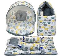 Colchón con red | Bolsa de transporte | Juego de cama de 4 piezas | Gris Sprial (0-6 meses) (juego matrimonial)