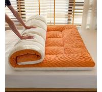 Colchón de cama individual ultrasuave, colchón de futón esponjoso, grueso, portátil, plegable, protector de colchón para todas las estaciones, transpirable y color naranja, tamaño Queen