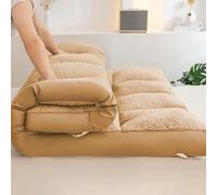 Colchón de futón de lana de cordero gruesa y cálida, cama plegable con correas traseras, fácil almacenamiento, ligero (90 x 200 cm, 2,5 kg, caqui)