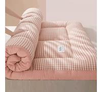 Colchón de futón japonés tamaño King, cama plegable, suave y transpirable, diseño enrollable que reduce la presión para dormitorio, hogar y estudiante (cuadros rosados, 120 cm x 200 cm)