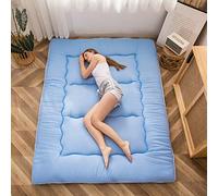 Colchón futón, colchón japonés de suelo, acolchado, extra grueso, plegable, transpirable, cama de invitados, cama de camping (azul pastel, 1 plaza)