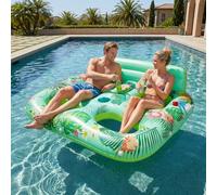 Colchón hinchable para piscina doble, 195 x 161 x 60 cm, colchón inflable | Colchón hinchable de PVC para piscina para adultos, para 2 personas, sillón hinchable con soporte para vasos, para playa