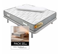 Colchón Muelles Ensacados 135x190 Topper Viscoelástico Incluido Base Tapizada Reforzada Con 6 Patas Antideslizantes Firmeza Alta Adaptable Transpirable Antihumedad Ideal Dormitorio Juvenil Adulto