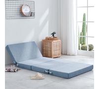 Colchón Plegable de Espuma con Funda Lino desenfundable | Multicolor, varios tamaños, for siesta en la oficina, invitados, piso, viajes(Light Blue,150x200x5cm)