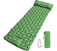 Colchoneta de dormir autoinflable verde con bomba de pie, colchón de aire impermeable para exteriores para senderismo y mochileros