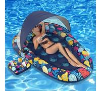Colchoneta Hinchable Piscina,Flotador Inflable Piscina Grande,con Toldo de Sombra Desmontable,Portabebidas,Colchoneta Hinchable Piscina Adultos,para Adultos Piscina Playa Fiestas Verano