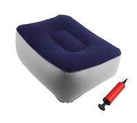 Colchoneta inflable para reposapiés de flocado, reposapiés de viaje con flocado inflable, almohada suave, cojín de relajación para vuelos de viaje con bomba de aire(Gray + Blue)