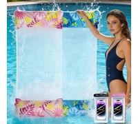 Colchoneta Piscina XL,2pcs Flotadores Piscina 4 in 1Múltiple con 2 Fundas Impermeables para Teléfono,para Playa Mar Vacaciones Adultos Hinchables para Piscina(Azul/Rosa)