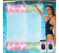 Colchoneta Piscina XL,2pcs Flotadores Piscina 4 in 1Múltiple con 2 Fundas Impermeables para Teléfono,para Playa Mar Vacaciones Adultos Hinchables para Piscina(Verde/Rosa)