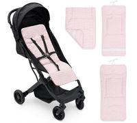Colchoneta Silla Paseo Universal Primavera Verano Funda Carrito Bebe 100% Algodon Transpirable Apta Silla Inglesina Suave Carro Bebe Altura Ajustable Hombros y Cintura Antideslizable (Vichy Rosa)