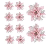 Colcolo 10 Piezas de Flores Artificiales de Pascua para decoración del hogar, Flores con Purpurina de 5,7 Pulgadas para Fiestas, Bodas, árboles de Navidad, Rosa