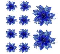 Colcolo 10 Piezas de Flores Artificiales de Pascua para decoración del hogar, Flores con Purpurina de 5,7 Pulgadas para Fiestas, Bodas, árboles de Navidad, Azul Profundo