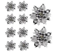 Colcolo 10 Piezas de Flores Artificiales de Pascua para decoración del hogar, Flores con Purpurina de 5,7 Pulgadas para Fiestas, Bodas, árboles de Navidad, Blanco Negro