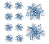 Colcolo 10 Piezas de Flores Artificiales de Pascua para decoración del hogar, Flores con Purpurina de 5,7 Pulgadas para Fiestas, Bodas, árboles de Navidad, Azul Claro