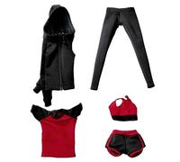Colcolo 5 Piezas Sudadera para Muñeca 1/6 Conjunto Ropa Muñeca Conjunto Deportivo Camiseta Pantalón Corto Tela Duradera No Destiñe Adecuada para BJD 12, Rojo