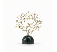 Colcolo Adorno Coral Escultura Figura Ornamento Aleación de Base de Mármol Redondeada Detalles Florales y Aves en Artístico Adecuado para del Salón, Dorado, Grande 28cm 33cm