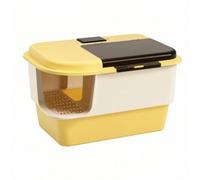 Colcolo Arenero para Gato Caja de Arena Sanitario Cubierto Enclosurado Bandeja Grande con Suelo de Rejilla Que Retiene Gránulos y Reduce Dispersión PP Rígido, Amarillo Y Blanco
