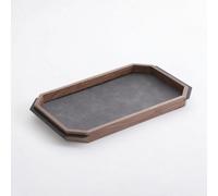 Colcolo Bandeja Decorativa Bandeja Fuente Bandeja de Servicio con Marco de Mad de y Base de Piel Forma Octogonal Alargada Latles, Bandeja Octogonal De Nogal Gris