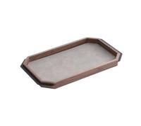 Colcolo Bandeja Decorativa Bandeja Fuente Bandeja de Servicio con Marco de Mad de y Base de Piel Forma Octogonal Alargada Latles, Bandeja Octogonal De Nogal Beige-café