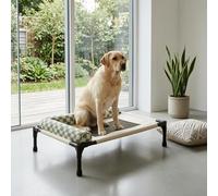 Colcolo Cama Industrial para Mascotas Elevadas con Estructura Maciza Metálica Superficie Ventilada de Malla Negra Borde Reforzado Oxford y Espacio Elevado, Verde A Cuadros, Mediano
