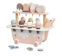 Colcolo Carrito de Helados para Niños Juguete de Madera de Vehículo de Juego de Mesa con Conos Porciones y Fichas Habilidades Sociales y Motricidad Adecuado