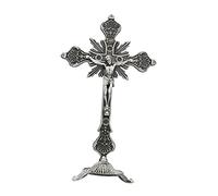 Colcolo Cruz de Mesa de crucifijo de Jesús de Metal, Cruz de Mesa católica con Soporte para la decoración del hogar de oraciones de Cristo, 10 "H, Peltre Antiguo