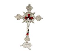 Colcolo Cruz de Mesa de crucifijo de Jesús de Metal, Cruz de Mesa católica con Soporte para la decoración del hogar de oraciones de Cristo, 10 "H, Plata