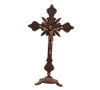 Colcolo Cruz de Mesa de crucifijo de Jesús de Metal, Cruz de Mesa católica con Soporte para la decoración del hogar de oraciones de Cristo, 10 "H, Rojo Antiguo